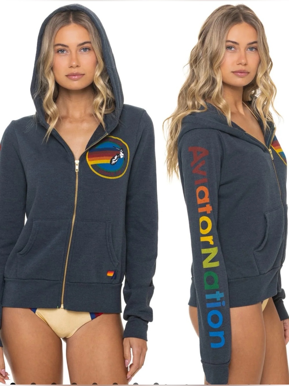 Aviator Nation Venice Hoodie Full Zip Sweatshirt Charcoal Unisex XXL